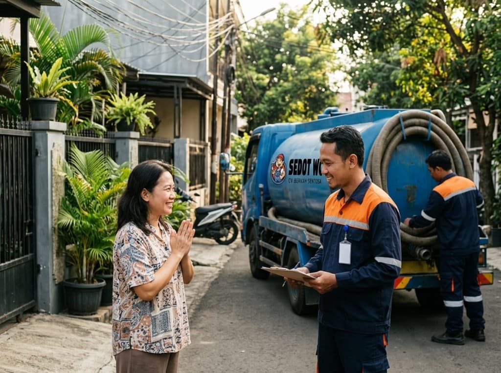 Kunjungan teknisi untuk service saluran kamar mandi di rumah.